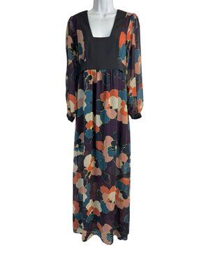 BCBGeneration Maxi Dress XS Sheer Floral Long Sleeve Festival Hippie Boho